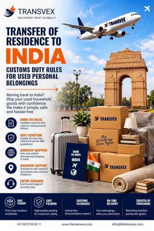Transfer of Residence to India: Customs Duty Rules for Used Personal Belongings